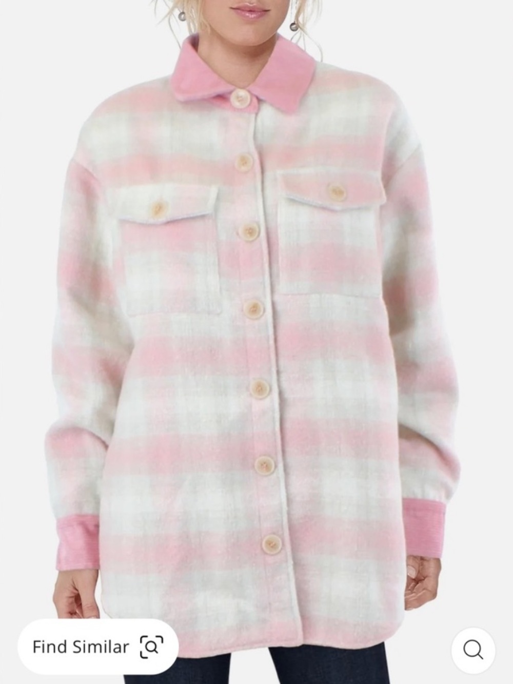 Aqua Bloomingdales Pink Fleece Plaid Button Down Jacket Coat